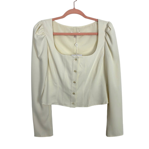 WAYF Cream Front Button Puff Sleeve Top NWT - Size S