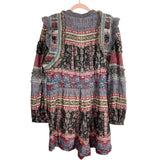 Sea Multi-Color Patterned Button Front with Ruffles and Pleated Detail Romper NWT- Size 14
