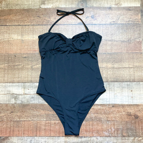 No Brand Black Padded Removable Halter Tie Strap Padded One Piece- Size ~M (no size tag, fits like M)