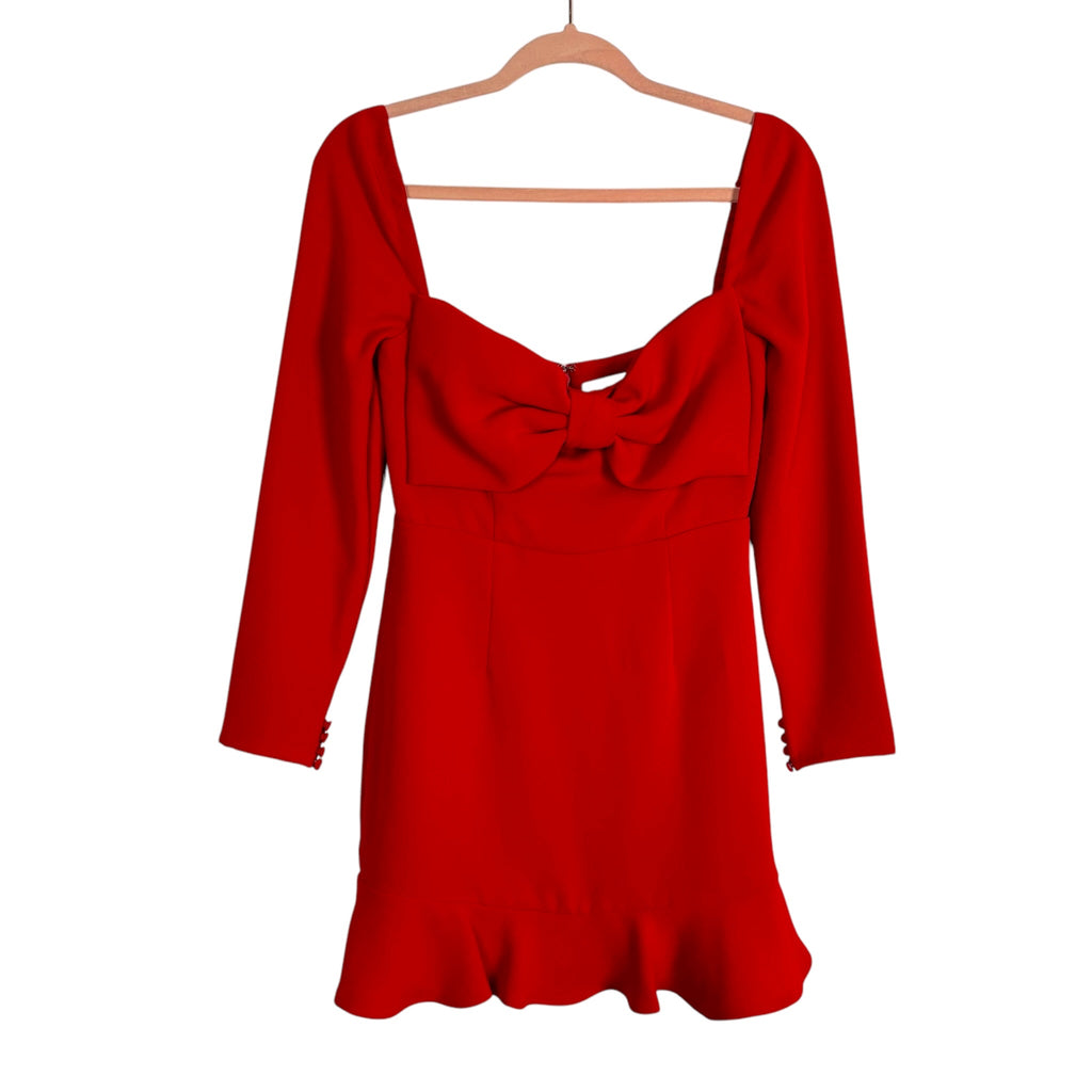 self portrait red bow mini dress Self-Portrait Red Crystal Bow Crepe Mini Dress S Self-Portrait