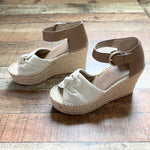Marc Fisher Cream Canvas with Camel Leather Wedge Espadrilles- Size 9.5