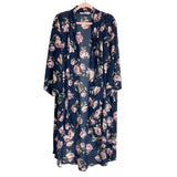 Inluv Navy with Pink Flowers Kimono- Size L (see notes)