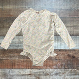 Minnow Pastel Floral Print with Back Ribbon Bow Long Sleeve Swimsuit- Size 2T (we have matching swimsuit)