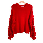 Pink Lily Red with Open Knit Puff Sleeves Sweater- Size M (sold out online)