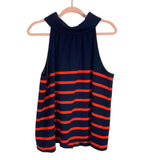 Sail to Sable Navy and Red Striped Button Back Cowl Neck Top- Size XL