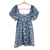 Storia Blue and White Floral Puff Sleeve Dress- Size M