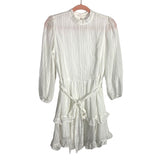 Aeom White Ruffle Tiered Belted Dress- Size S (see notes)