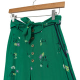 Free People Green Floral Printed Belted Wide Leg Pants- Size 0