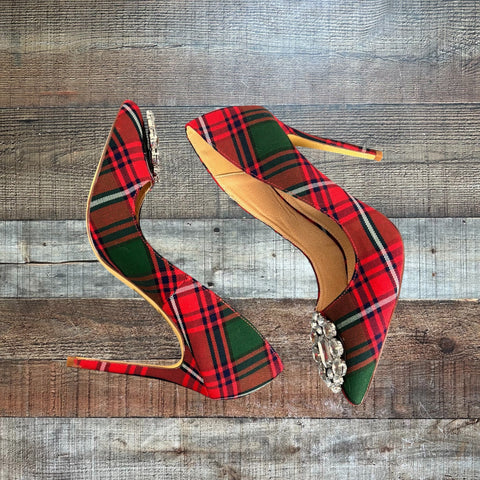 Lauren Lorraine Red Plaid Giselle Heels - Size 9.5