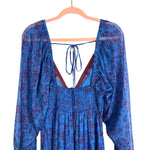 Free People Blue Purple Floral Printed Crochet Trim Dress NWT- Size M (sold out online)