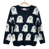 Pink Lily Black with White Ghosts Sweater- Size S