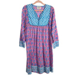 SZ Blockprints Pink/Blue/Green Floral Print Dress- Size L