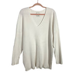 Abercrombie & Fitch White Ribbed Split Cuff V-Neck Tunic Sweater-Size XL (see notes)