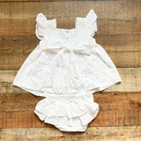 Pukatuka White Embroidered with Back Bow Top with Matching Ruffle Butt Bloomers Set- Size 3Y (sold as a set)