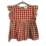 Cat & Jack Rust and Cream Check Flutter Sleeve Top- Size 3T