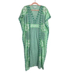 India Collection by Emerson Fry Green/White 100% Cotton Caftan Dress- Size OS