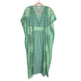 India Collection by Emerson Fry Green/White 100% Cotton Caftan Dress- Size OS