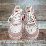 Pre-Owned Nike Air Force 1 Pink and Red Suede Leather Sneakers- Size 8 (see notes)