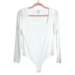Pumiey White Square Neck Long Sleeve Bodysuit- Size M