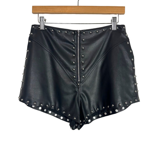 NBD Black Faux Leather Studded Zipper Front Shorts NWT- Size M