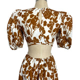 No Brand White/Brown Printed Side Cutout Dress - Size XS
