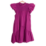 Love the Label Fuchsia Ruffle Sleeves and Neck Smocked Dress- Size L
