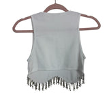 Zara White Ribbed Tank with Rhinestone Hem- Size XS