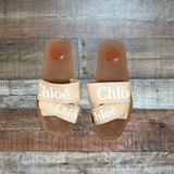 Chloe Logo Woody Flat Sandals- Size 37 (see notes)