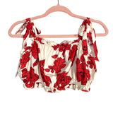 No Brand White and Red Floral Printed Skirt and Top- Size L (sold as set)