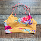 Peloton Saffron Floral Print with Back Criss Cross Straps Speed Up Padded Sports Bra NWT- Size L