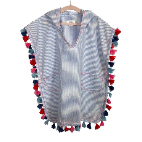 Mudpie Seersucker Tassel Trim Hooded Cover Up- Size M (2-3T, sold out online)