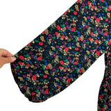 GAP Black with Bright Multi-Color Floral Print Tie Front Smocked Elastic Waist Dress- Size L