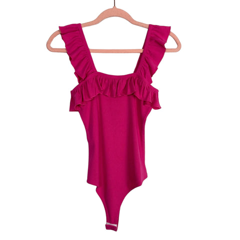 No Brand Hot Pink Ruffle Ribbed Bodysuit- Size S