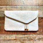 Urban Expressions Metallic Cream Fold Over Zip Clutch with Chain Strap NWT