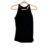 Zella Black Ribbed High Neck with Built-In Padded Bra Tank- Size M