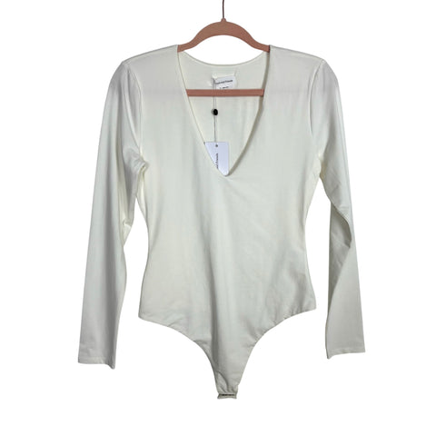 Lovers and Friends White Deep V Long Sleeve Bodysuit NWT - Size M