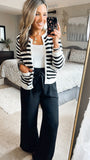 Anrabess Black/White Striped Gold Button Cardigan Sweater NWT- Size S