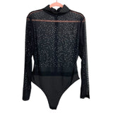 No Brand Black Sheer with Rhinestones Mock Neck Bodysuit- Size XL