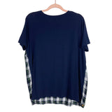 Lauren by Ralph Lauren Plaid Front/Navy Solid Back Top- Size 1X (see notes)