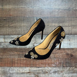 Jimmy Choo Black Floral Print Crystal Embellishment Stilettos- Size 35.5 (see notes)