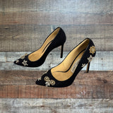 Jimmy Choo Black Floral Print Crystal Embellishment Stilettos- Size 35.5 (see notes)