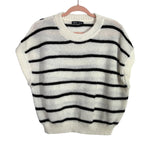 SHEIN White with Black Stripes Sleeveless Sweater- Size S