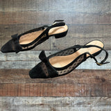 J Crew Black Mesh Bow Low Heel Sandals- Size 7