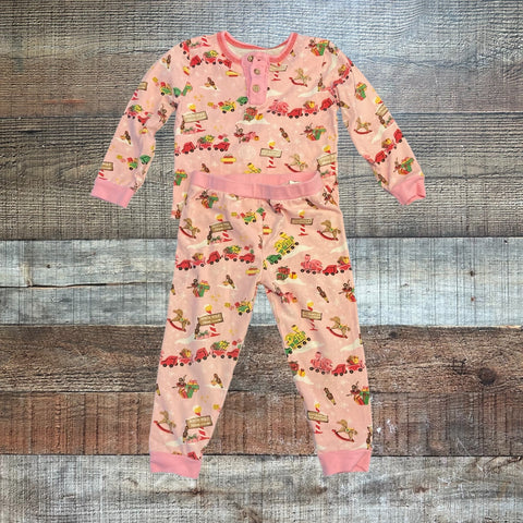 Mudpie Pink Christmas Toys Two Piece Pajamas- Size 24M/2T