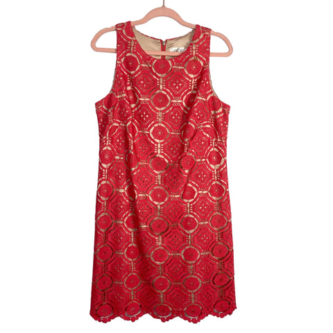 Eliza J Crochet Lace Overlay Gold Lined Dress- Size 10