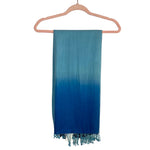 Karma Navy/Blue/Light Blue Ombre Pashmina and Silk Blend Tassel Fringe Scarf NWT
