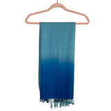 Karma Navy/Blue/Light Blue Ombre Pashmina and Silk Blend Tassel Fringe Scarf NWT