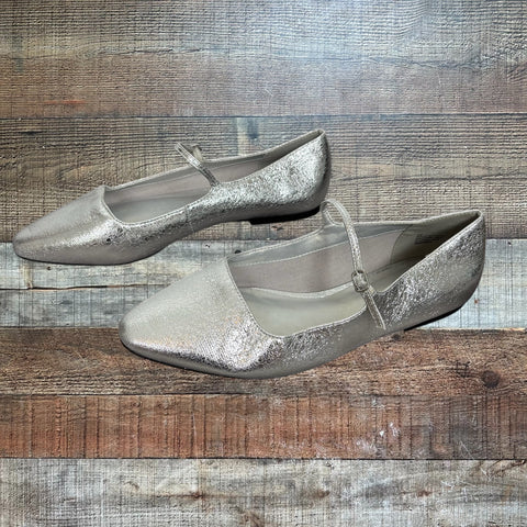Open Edit Silver Ballet Flats- Size 9
