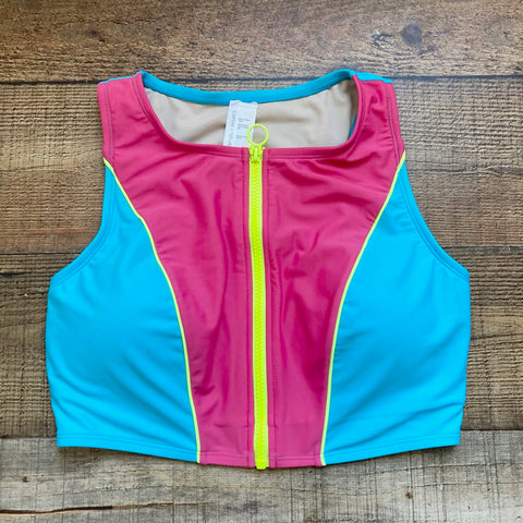 Cupshe x Tabria Majory Neon Colorblock Zipper Front Padded Tankini Top- Size OX (we have matching bottoms)