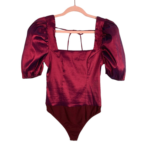 Majorelle Wine Puff Sleeve Back Tie Bodysuit- Size S